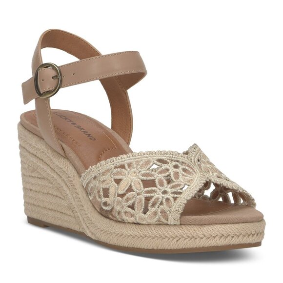 Lucky Brand Women's Coyna Floral Lace Platform Espadrille Wedge Sandals - Picture 1 of 5